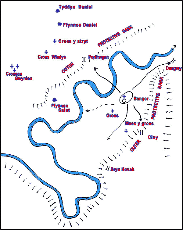 Fig. 6. Provisional schematic development of the monastery at Bangor Isycoed