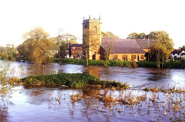 Bangor-on-Dee Church With the River Dee in Flood.