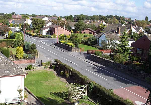 View looking down onto and across Overton Road Bangor-on-Dee